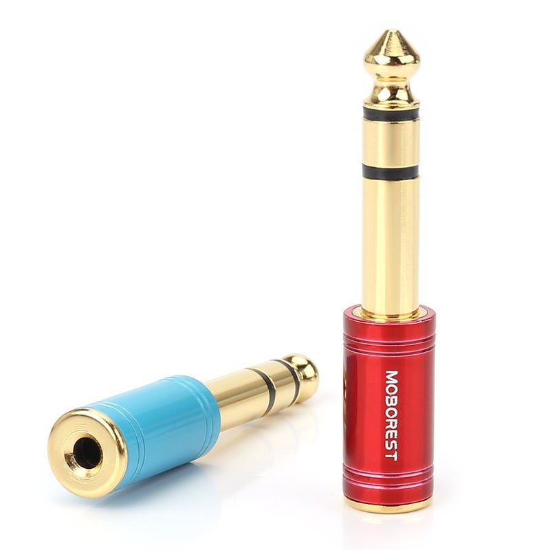 MOBOREST 6.35mm (1/4 inch) Male -3.5mm (1/8 in) Jack Stereo Female Adapter Conversion Plug, Adaptor Cable Copper (6.35M-3.5F, RED+Blue) - Image 3